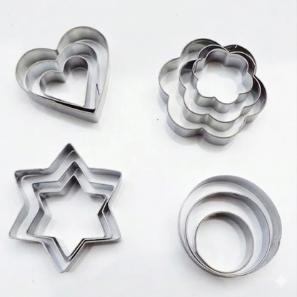 12-Piece Stainless Steel Cookie Cutter Set – Heart, Star, Flower & Round Shapes