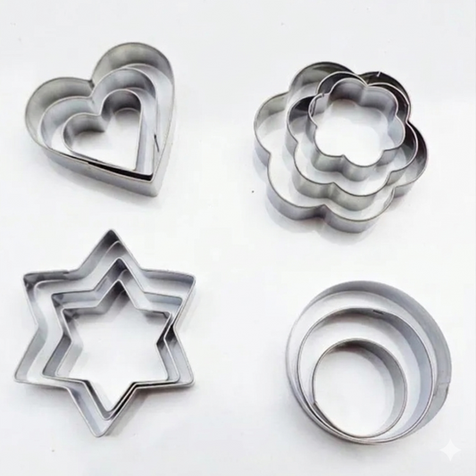 12-Piece Stainless Steel Cookie Cutter Set – Heart, Star, Flower & Round Shapes
