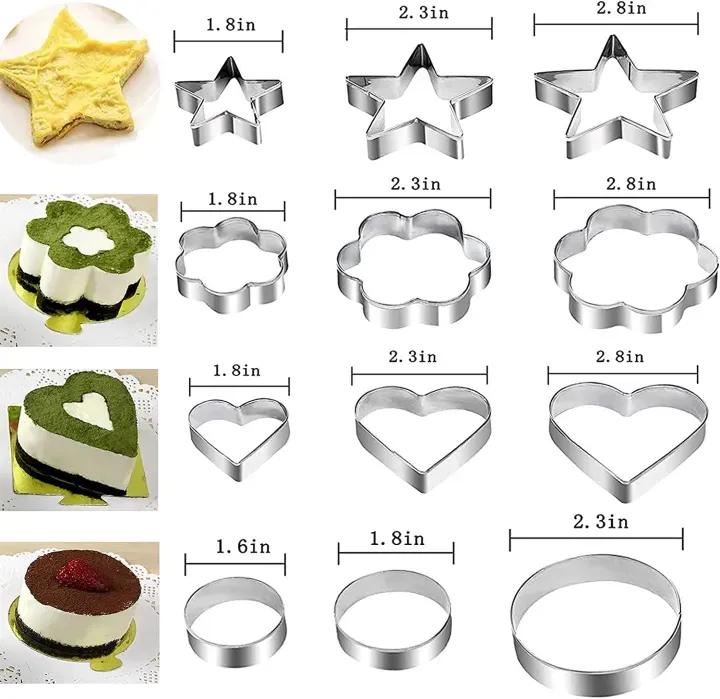 12-Piece Stainless Steel Cookie Cutter Set – Heart, Star, Flower & Round Shapes